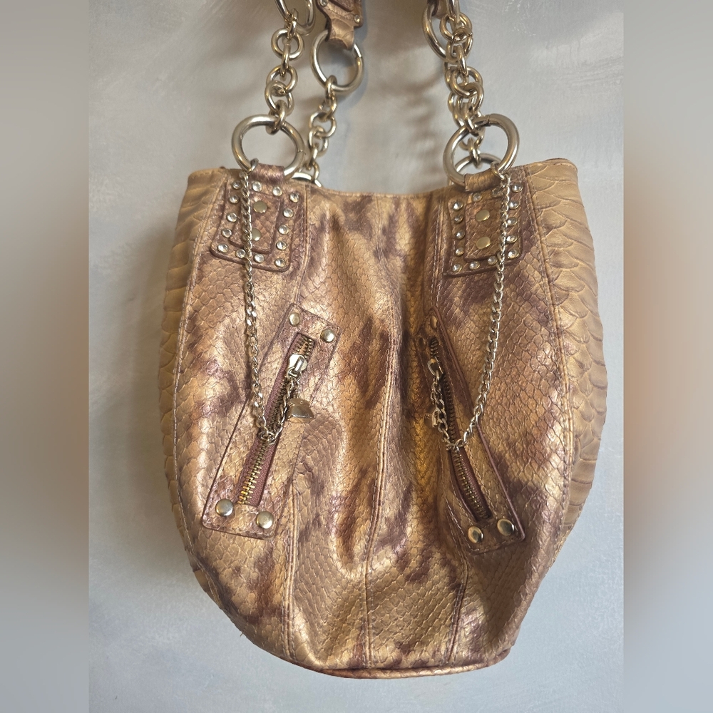 Y2K Metallic Gold Python Snake Embossed Bling Stu… - image 4
